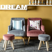 Adeline wooden stool with pink velvet effect 38h cm