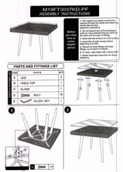 Cream white square polyarattan table with glass 90x90x77h cm