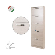 Slim shoe cabinet in melamine wood 5 flaps elm cm 180x65x15