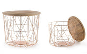 Set of 2 Coffee Tables with Container and Copper Weave