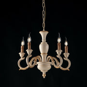 Five lights ivory and gold leaf wood chandelier 50x h50 cm