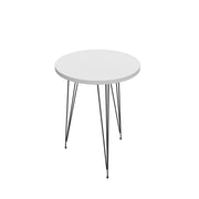 Nisa 35 round coffee table in white color and black metal legs
