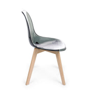 Easy smoked polycarbonate design chair with wooden feet