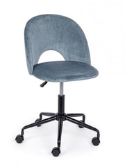 Light blue office chair in velvet and steel structure