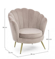 Retro armchair in light gray velvet peacock model