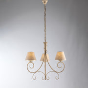 Vienna iron ivory gold chandelier three lights fabric effect lampshades 52x h58 cm