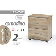 Comodino camera  due cassetti rovere  cm 40 x 30 x 45 h