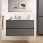 Claros100 matt gray suspended bathroom cabinet with 2-drawer washbasin 100x45x56h