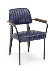 Nelly vintage style chair in eco-leather with blue armrests 84 h cm