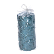 Paraffin candle blue embossed leaves cm ø7h15