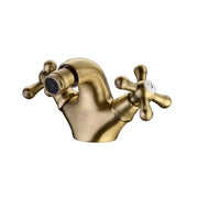 Brass finish bidet mixer tap with cross knobs