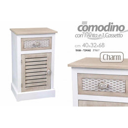 Comodino cassetto anta e cassetto shabby cm 40 x 32 x 68 h