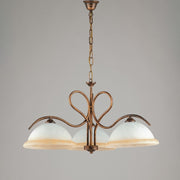Brown Gold iron chandelier three lights White and Amber glass 68x h43 cm