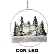 Santa Claus green metal and wood led garland cm24x3,5x40,5