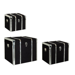 Set of 3 black wooden atmosphere trunks