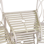 Two-seater bench with Ragusa iron table and white umbrella stand
