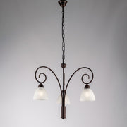 Black Rust iron chandelier White glass lampshades three lights 48x h50 cm