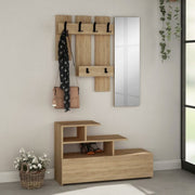 Oak hallway furniture with shoe rack and Vesty mirror 100x30xh.122 cm