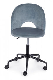 Light blue office chair in velvet and steel structure