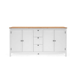 (2c) White 4-door 3-drawer sideboard with oak top 180x40xh.90 cm (BERGEN51BI)