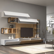 Equipped wall with two flaps and four wall units White Oak TRONADOR 260x42x h210 cm