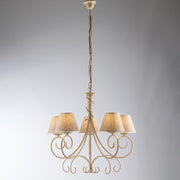 Vienna iron ivory gold chandelier five lights fabric lampshades 60x h58 cm