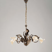 Iron chandelier Brown Gold White Amber glasses five lights 73x h43 cm