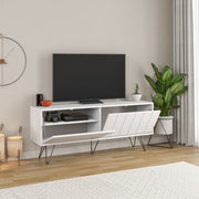 White TV Stand with Flip-Down Doors - 57cm H x 139cm W x 36cm D