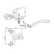 Paini external chromed bath mixer complete with shower and wall support
