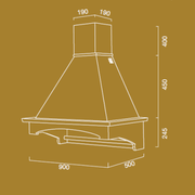 VIENNA white rustic kitchen hood with walnut color inlay wooden frame 90 cm