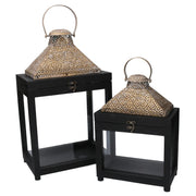 Wooden lantern 1-2 black cm28x18h47