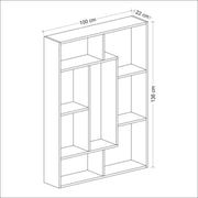 White Liam bookcase with walnut geometric detail 100x136h