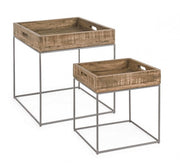 Set of 2 industrial style wooden coffee tables