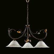Brown Gold iron chandelier three lights White glass lampshades 79x h54 cm