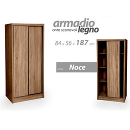 Armadio con ante scorrevoli noce con doppio vano cm 84 x 56 x 187 h