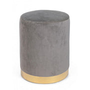 Gray velvet effect pouf with gold band 35 x 40 h