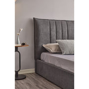 Dark Grey Saturn Double Bed with Vertical Stitched Headboard