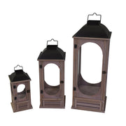 Natural gray wooden metal lantern 1-3 w-square drawer 32x32h85 cm