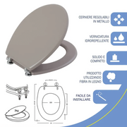 Universal toilet seat in dove gray lacquered MDF wood
