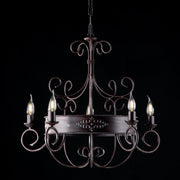 Black lacquered iron chandelier with rust decoration 5 lights