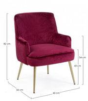 Clelia modern burgundy velvet armchair