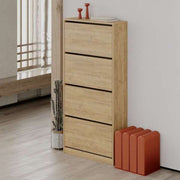 Foldable Oak Shoe Cabinet with 4 Doors 73W x 26D x 154.5H cm