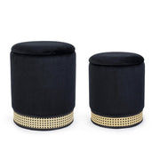 Set of 2 Milena black fabric container poufs