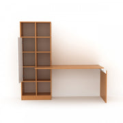 Desk with bamboo color bookcase with white door