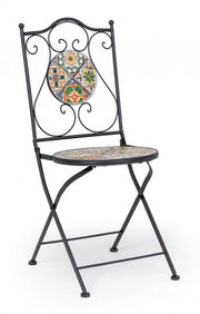 NAXOS steel folding chair with seat and backrest decorated in ceramic 92h cm
