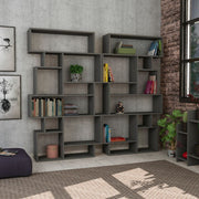 Horizontal Double-sided Anthracite Bookcase with 10 Open Compartments 96cm x 25.5cm x 168.5cm