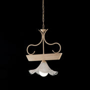 Ivory lacquered wood and iron chandelier with decape decoration 1 lights