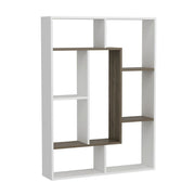 Liam bookcase white geometric detail walnut 100x136h
