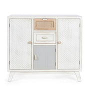 Sideboard with three doors and two drawers in white wood CLOTILDE 87x36x h80 cm