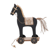 Wooden horse with black wheels 12.5x8h22.5 cm